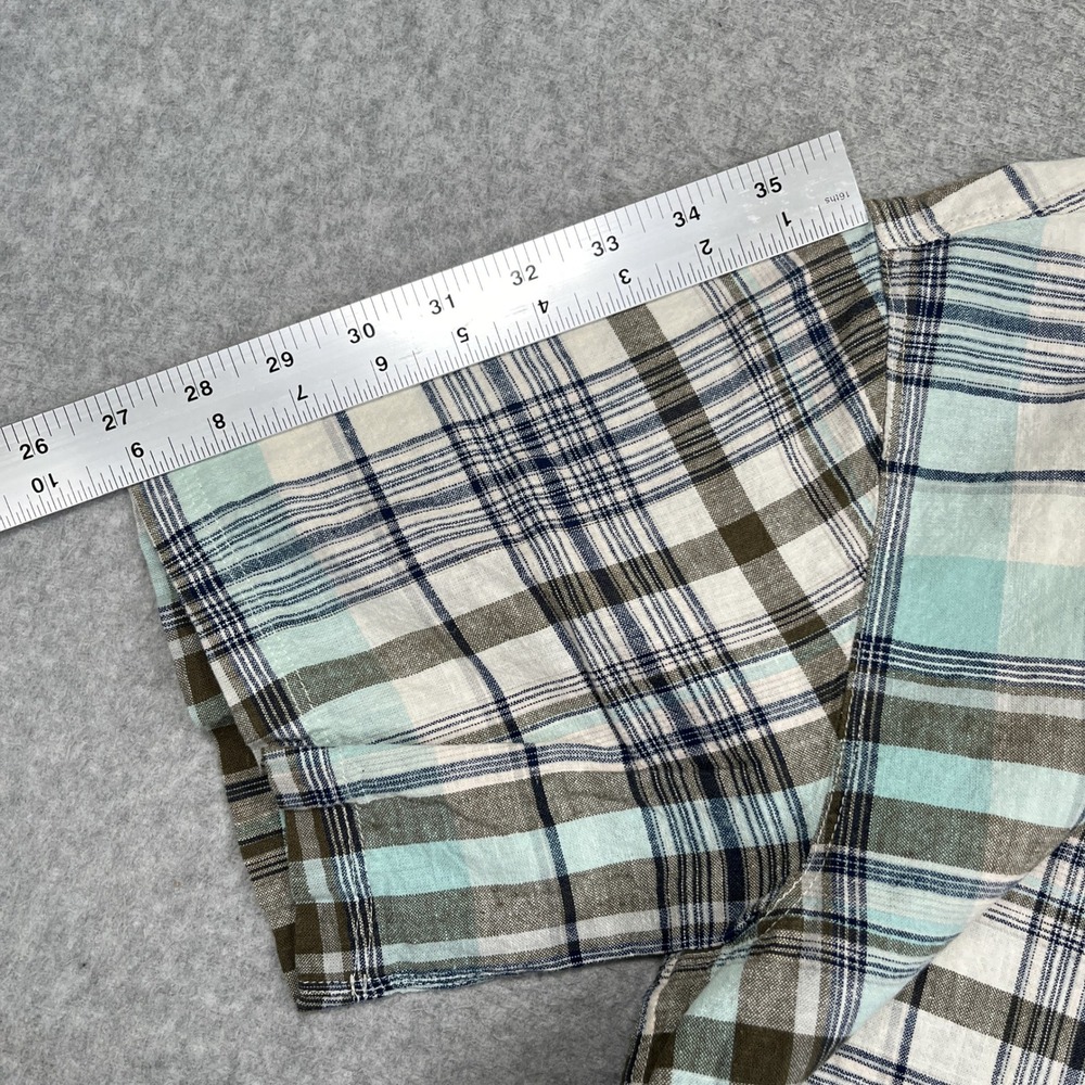 Outdoor Research Weisse Shirt Mens M Teal Brown Plaid Short Sleeve Button Hemp - Picture 5 of 12